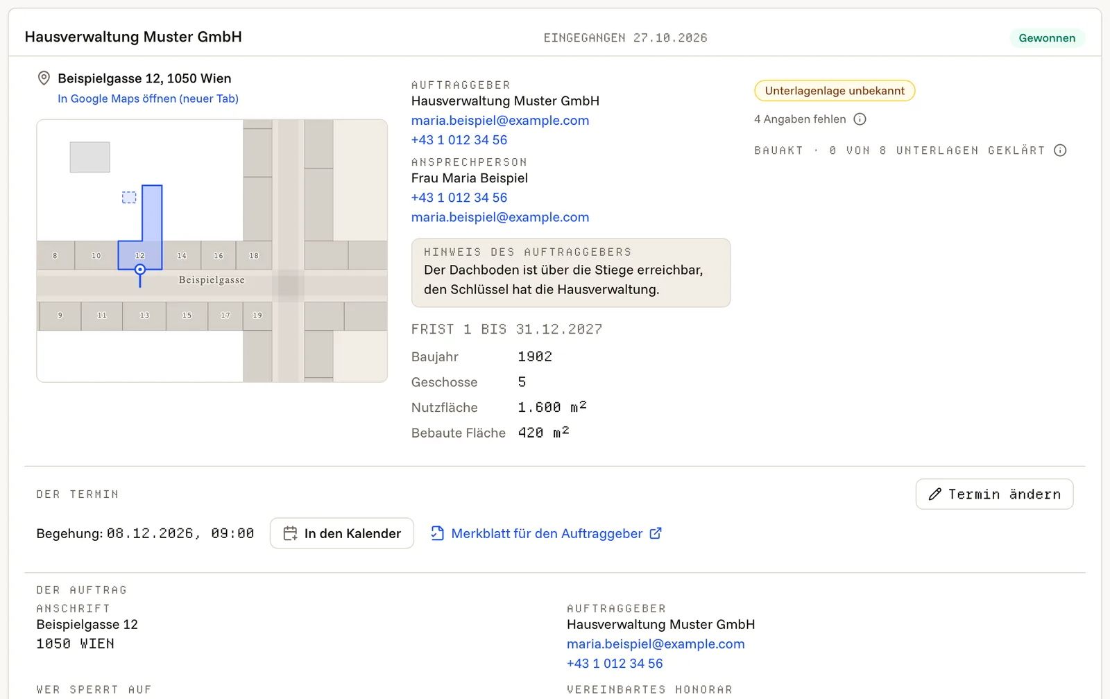 Den Auftrag öffnen