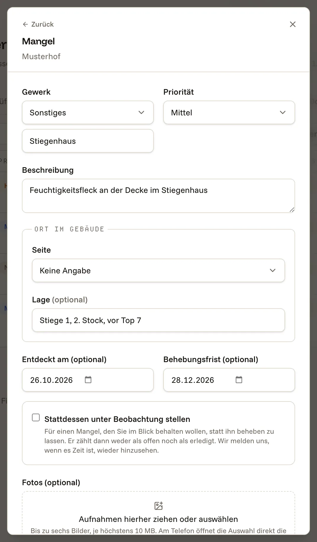Angaben eintragen