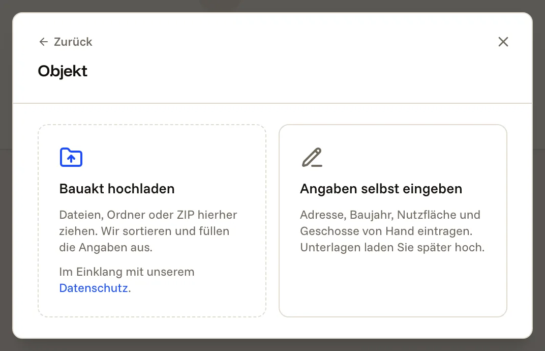 Mit Bauakt: Dateien ablegen